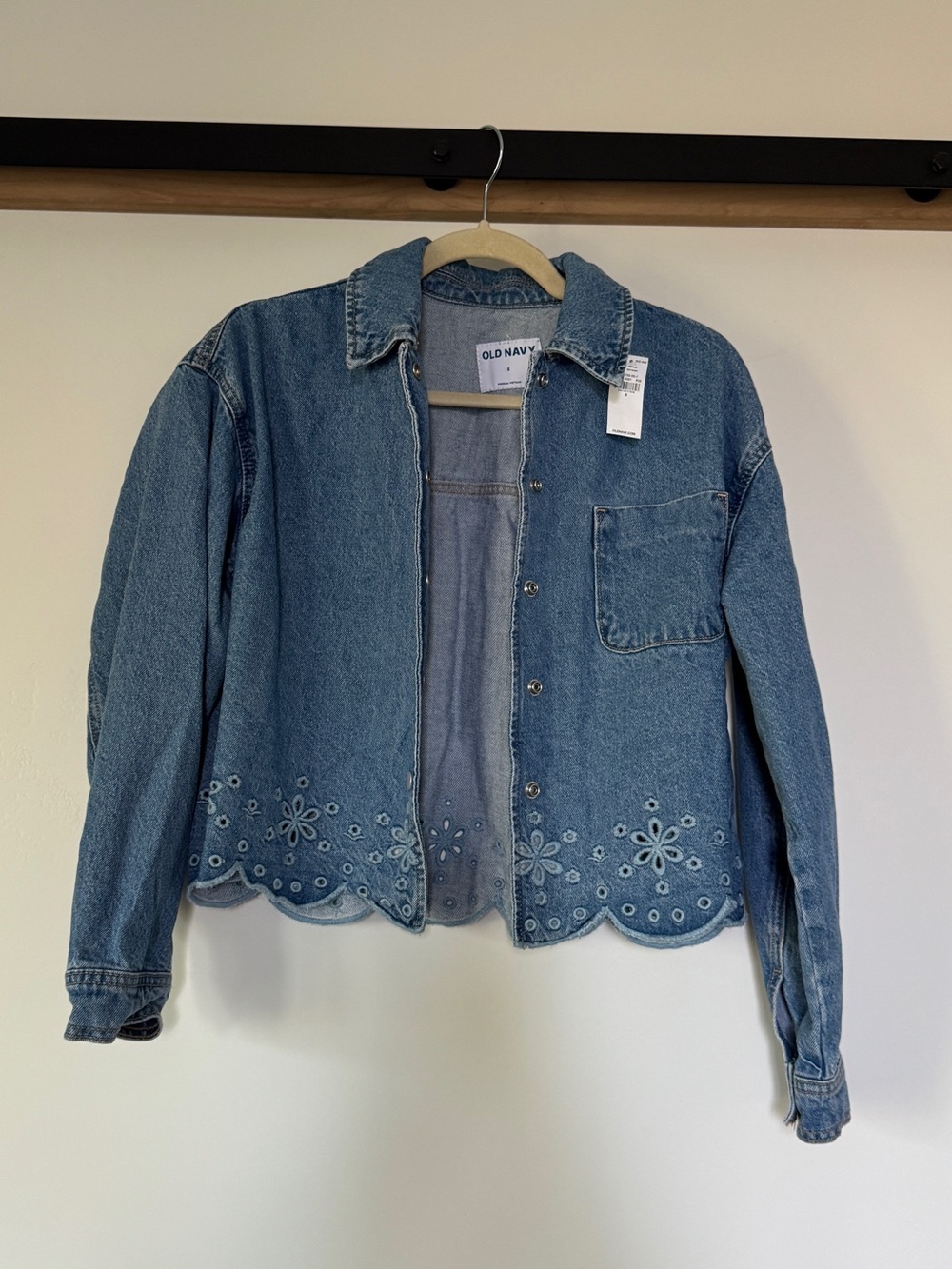 Old Navy Light Blue Denim Jacket with Scalloped Eyelet Hem